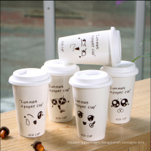 Haonai customized design single walled cup ceramic cup travel cup ceramic coffee cup with silicone lid